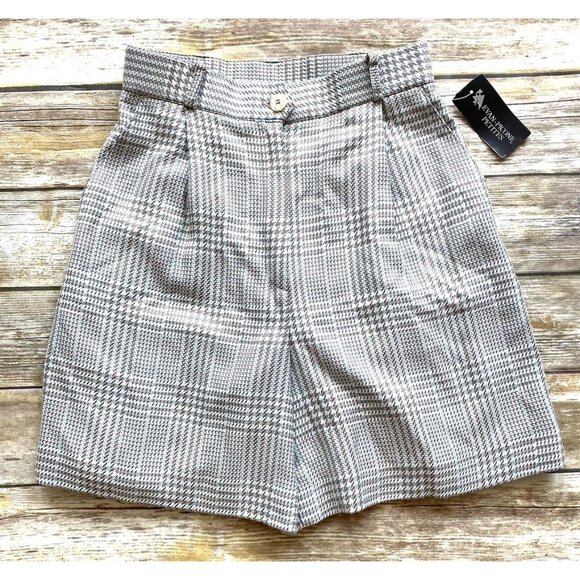 Vintage Evan Picone Womens Shorts Petites 10P Houndstooth Light Blue & Taupe - Picture 1 of 8